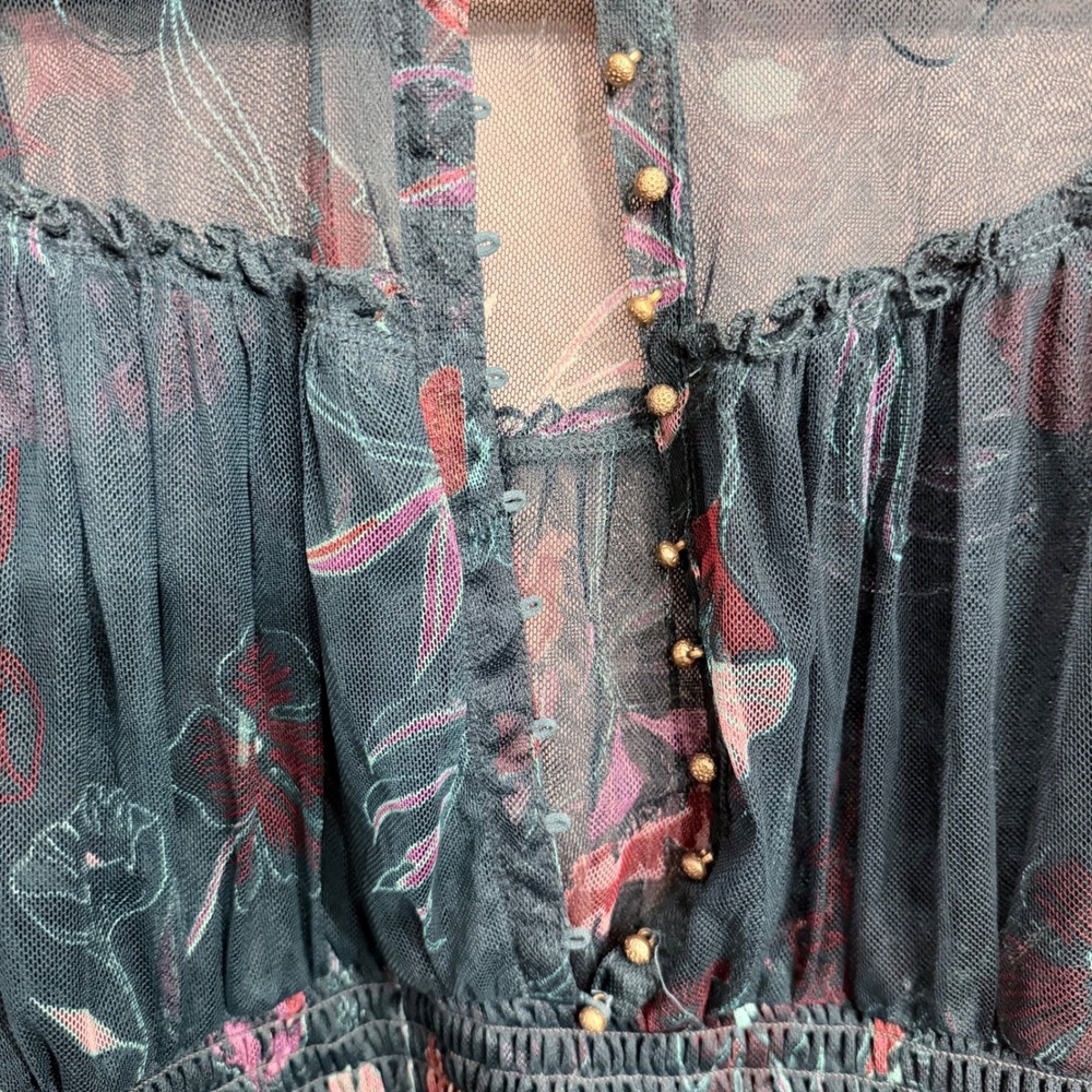 Free People Time For Shine Floral Mesh Whimsigoth Fairy Grunge Teal Green Large - Picture 9 of 11